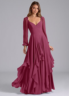 Azazie Karan Bridesmaid Dresses Mulberry A-Line Long Sleeve Chiffon Dress image1