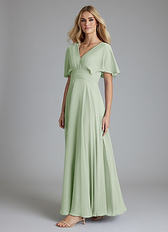 Azazie Pamela Bridesmaid Dresses Dusty Sage A-Line V-Neck Pleated Chiffon Dress image3