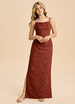 Azazie Mai Junior Etui Plissee Blumen-Burnout Kleid Terrakotta image5