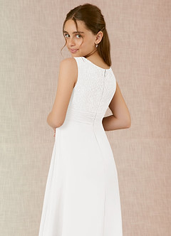 Azazie Snow Junior White A-Line Lace Chiffon Dress image6