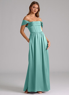 Azazie Hattie Robes de demoiselle d'honneur Robe Trapèze en Satin extensible Corset Aqua image4