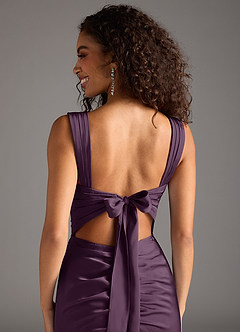 Azazie Jesaphine Bridesmaid Dresses Plum Sheath Bow Stretch Satin Dress image4