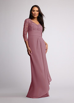 Azazie Joan Mother of the Bride Dresses Vintage Mauve Sheath V-Neck Lace Chiffon Dress image1