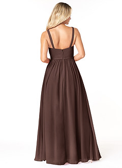 Azazie Chanel At-home Try On Dresses Black A-Line Pleated Chiffon Dress image2