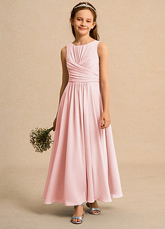 Azazie Ducky Junior Formal Blumenmädchenkleider A-Linie Plissee Chiffon Kleid Zartrosa image4