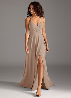 Azazie Davis Final Sale Taupe A-Line Pleated Stretch Crepe Dress image4