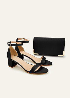 Matching Color Matte Satin Block Heel Sandals & Envelope Clutch Set