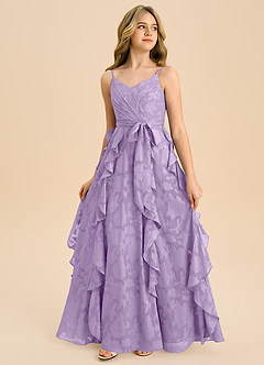 Azazie Peyton Junior Linie A Plisat Floral Burnout Lungime până la podea Domnișoară de onoare junioră Rochie image4