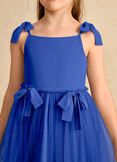 Azazie Jaci vestidos de niña de las flores Vestido de Azul Real de Gasa de Corte En A con Tirante Espagueti image7