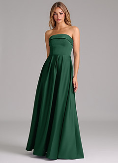 Azazie Lucienne Bridesmaid Dresses Dark Green A-Line Strapless Stretch Satin Convertible Dress image1