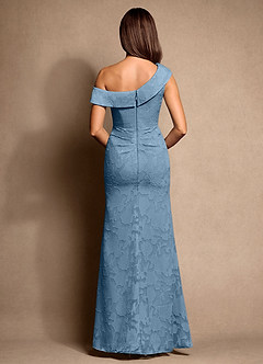 Azazie Hamptons Abiti per la Madre della Sposa Abito A-Line in Burnout Floreale Plissettato Blu Acciaio image3