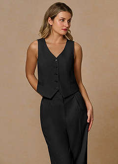 front Margaret Black Cotton Linen Blend Vest