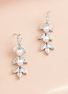 Rhinestone Leaves and Pearls Drop Earrings