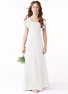 Azazie Bondi Junior Klä av A-Line i Chiffong Rosett image2