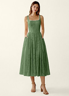 Ottavia Eucalyptus Jacquard Midi A-line Graduation Dress image5