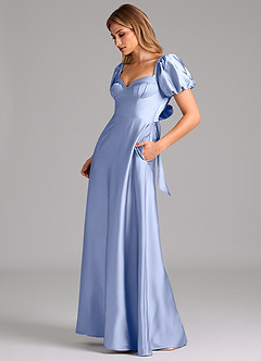 Azazie Fatima Bridesmaid Dresses Ice A-Line Pleated Stretch Satin Dress image5