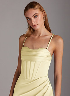 Azazie Brookelle Bridesmaid Dresses Lemon Sorbet Sheath Sweetheart Corset Stretch Satin Dress image7