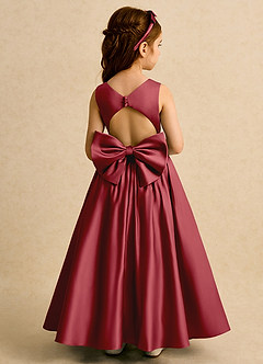 Azazie Nellia Blumenmädchenkleider A-Linie Schleifen Matte Satin Kleid Granatapfelrot image1