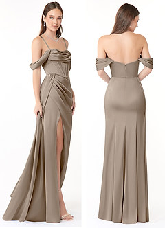 Azazie Amyra Vestidos de damas de honor Vestido de Gris Pardo de Satén Elástico de Corte Recto Convertible con Vestidos sin tirantes image9