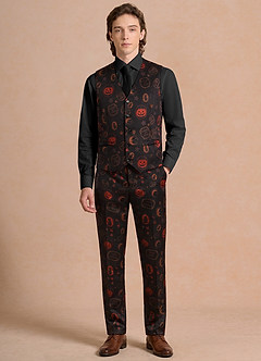 front Caleb Negro Chaleco de traje con estampado vintage de Halloween