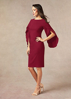 Azazie Carter Mother of the Bride Dresses Burgundy Sheath Ruched Stretch Chiffon Dress image2