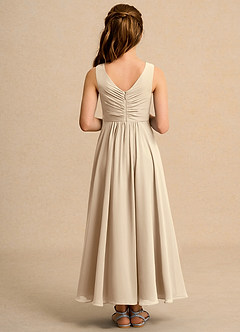 Azazie Ducky Girl Blumenmädchenkleider A-Linie Plissee Chiffon Kleid Champagner image2