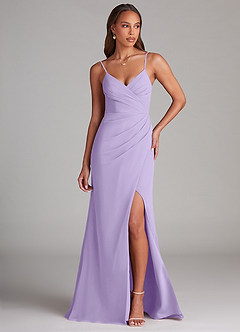Azazie Maci Robes de demoiselle d'honneur Robe Fourreau en Mousseline de soie Plissée Lilas image1