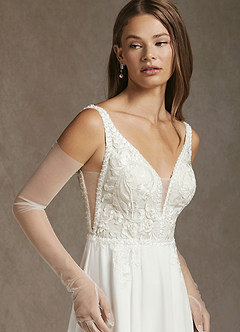 Azazie Cerelia Abiti da Sposa Abito A-Line in Chiffon Lustrini Diamante Bianco Nudo image5