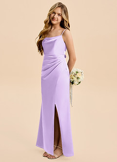 Azazie Christen Junior Lilac A-Line Pleated Stretch Satin Dress image3