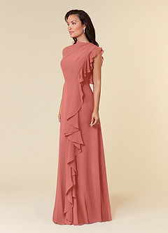 Azazie Narine vestidos de madre de la novia Vestido de Rosa Salmón de Gasa de Corte en A con Cuello alto plisado image2