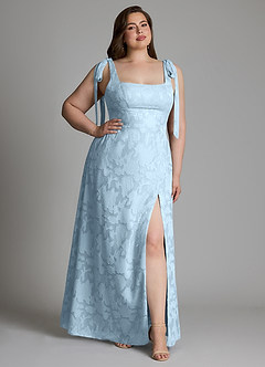 Azazie Debra Vestidos para Prova em Casa Vestido Céu Azul de Esgotamento Floral de Linha A com com Bolsos image7