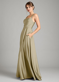 Azazie Shaude Bridesmaid Dresses Moss Green A-Line Pleated Stretch Satin Dress image10