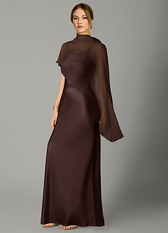Azazie Jaleesa Bridesmaid Dresses Ganache A-Line High Neck Stretch Satin Dress image4