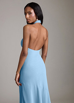 Azazie Lorena Vestidos de damas de honor Vestido de Azul Acero de Gasa de Corte Sirena con Plisado image6