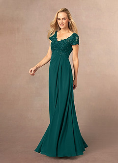 Azazie Jetta Abiti per la Madre della Sposa Abito A-Line in Chiffon Lustrini Verde Pavone image2