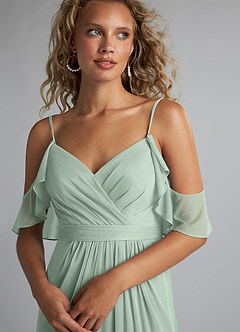Azazie Fiena Bridesmaid Dresses Agave A-Line V-neck Ruched Mesh Dress image6