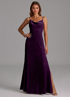 Azazie Olaine Bridesmaid Dresses Grape A-Line Pleated Velvet Dress image1