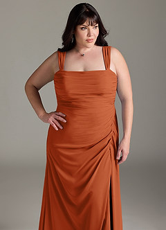 Azazie Jesaphine Vestidos de damas de honor Vestido de Naranja Quemada de Gasa de Corte Recto con Lazo image13