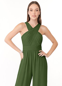 Azazie Berdie Vestidos de damas de honor Oliva de Gasa de Mono con Halter image5