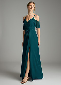 Azazie Dakota Bridesmaid Dresses Pine A-Line V-Neck Pleated Chiffon Dress image4