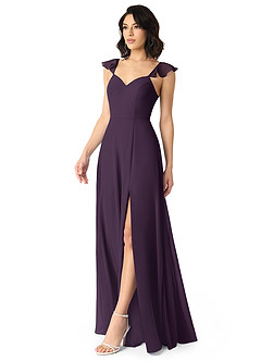 Azazie Everett Bridesmaid Dresses Plum A-Line V-neck Ruched Chiffon Dress image3
