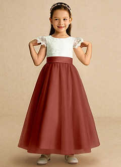Azazie Pookie Flower Girl Dresses Auburn A-Line Lace Tulle Dress image3