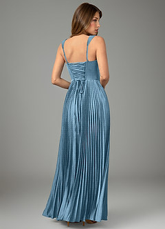 Azazie Avenelle Bridesmaid Dresses Steel Blue A-Line Corset Stretch Satin Dress image2