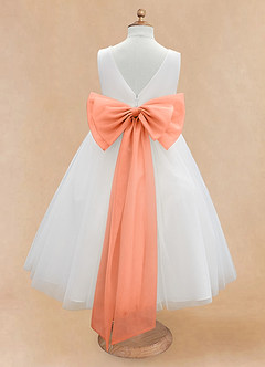 Azazie Kavi Flower Girl Dresses Ivory Sunset A-Line Bow Matte Satin Dress image8