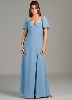 Azazie Phylicia Robes de demoiselle d'honneur Robe Trapèze en Mousseline de soie Arc Poudre Bleue image2