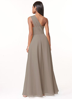 Azazie Ashley At-home Try On Dresses Taupe A-Line Ruched Chiffon Dress image2