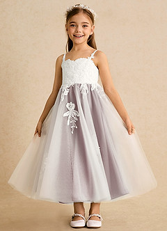 Azazie Coraline Flower Girl Dresses Ivory Dusty Rose A-Line Lace Dress image4
