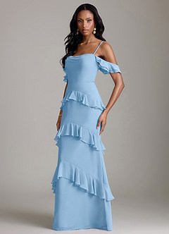 Azazie Chayla Final Sale Powder Blue Sheath Off the Shoulder Chiffon Dress image5
