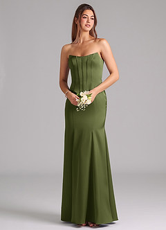Azazie Ximena Bridesmaid Dresses Olive Mermaid Corset Stretch Satin Convertible Dress image7