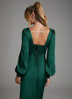 Azazie Brianna Bridesmaid Dresses Emerald Mermaid Corset Stretch Satin Dress image2